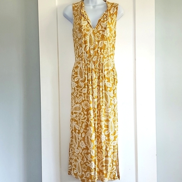 Boden Eliza Yellow Paisley Sleeveless Jersey Summer Midi Dress Size 2 - Picture 2 of 8